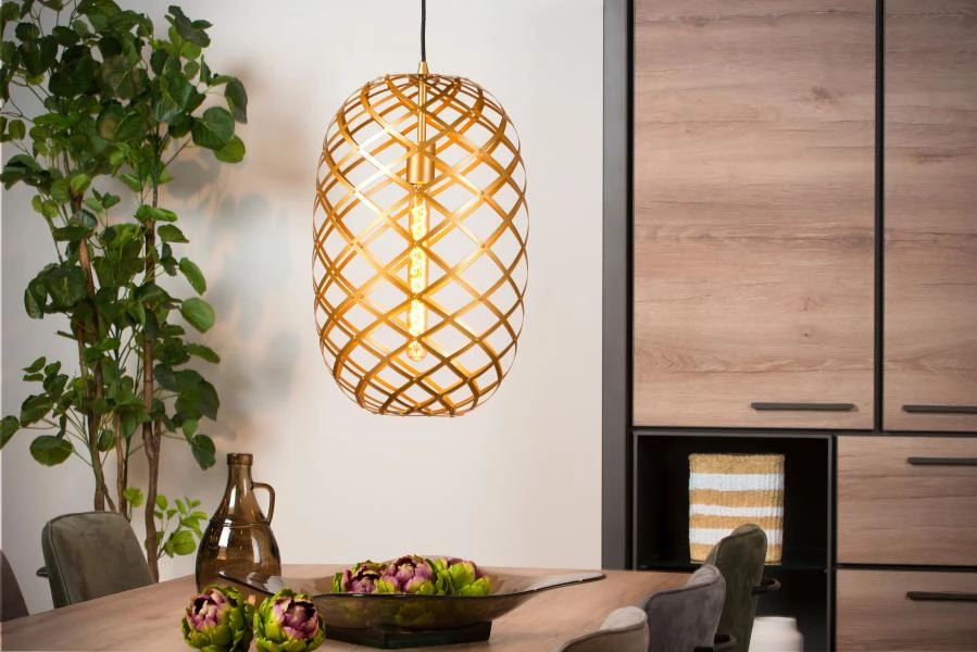 Lucide WOLFRAM - Suspension - Ø 32 cm - 1xE27 - Or Mat / Laiton - ambiance 1